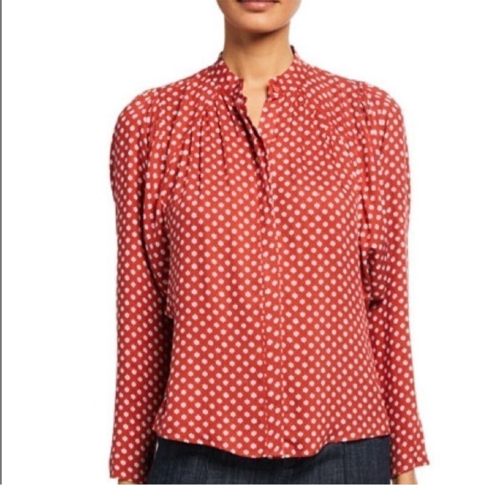 Joie Tangia Red Ikat Print Long Dolman Sleeve Blouse Size Medium Aztec - Picture 5 of 14